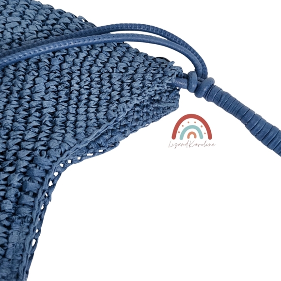 New! Madewell The Camren Straw Bag with Leather Trim in Distant Ocean - Picture 16 of 16